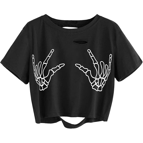 SweatyRocks Women's Short Sleeve Cutout Tee Shirt Distressed Crop
