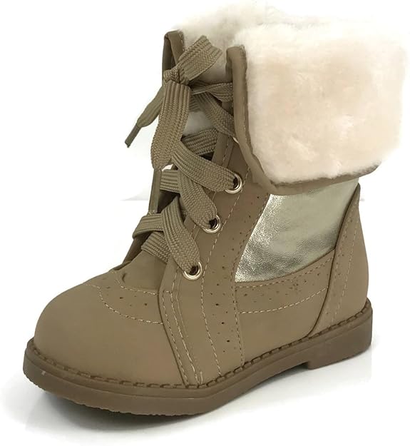 SPIRIT MODA Toddler Girls Fashion Glitter Combat Fur Boots