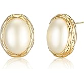 Mytys Pearl Stud Earrings, 14K Gold plated Large Pearl Earrings Gold Stud Earrings Handpicked Freshwater Cultured Hypoallergenic Large Pearl Earrings Jewelry Gifts for Her - AAA+ Quality
