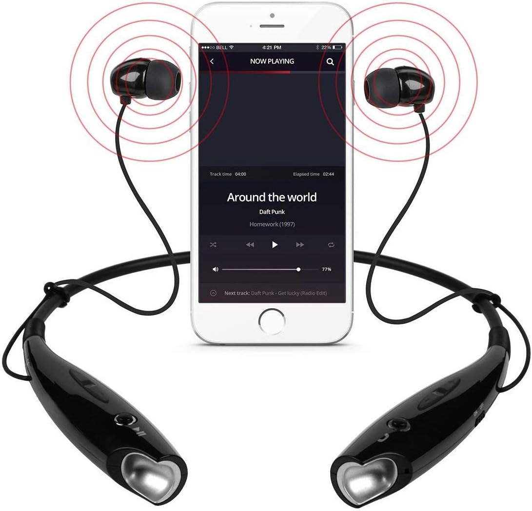 iMounTEK Bluetooth/Wireless Sports Stereo Headphones Headset Earphones. Flexible Neck Band Magnetic Earbuds Microphone for iPhone X/8 Plus/8/7/6/Galaxy S9/S8/S7/S6/HTC/Google Pixel/LG/Android- Black