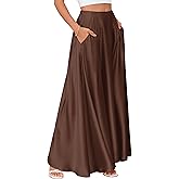 MAKABO Maxi Satin Skirts for Womens High Waisted Flowy Long A line Skirt Trendy for Office Holiday Party