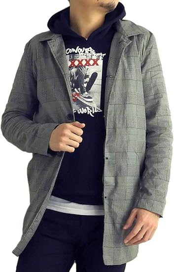 Amazon アーケード Arcade メンズ 綿麻 リネン ストレッチ 春 ステンカラーコート ショップコート スプリングコート Ll グレンチェック ステンカラーコート 綿麻タイプ コート ジャケット 通販