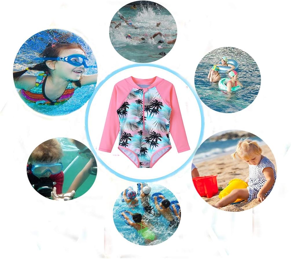 ZNYUNE Girls One Piece Rashguard Swimwear Long Sleeve Swim Suit with Zipper UPF 50 Sun Protection