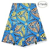 Dexuela 6 Yards Africa Ankara Supreme Wax Print Fabric 100% Cotton New Ankara Fabric for Party Dress (Blue)