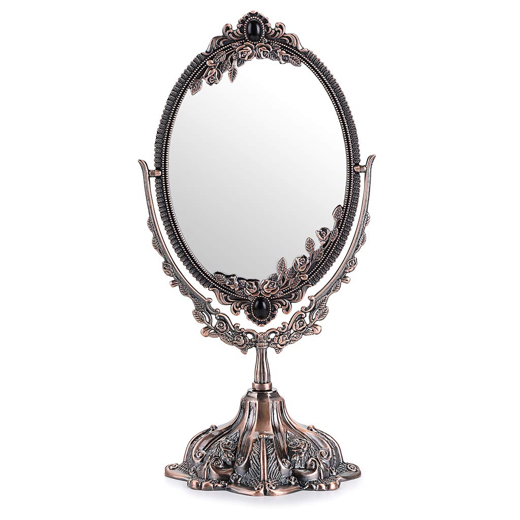 SUMTree Vintage Oval Double Sided Rotatable Dressing Mirror - Desktop Vanity Decorative Standing Tabletop (Small) (Red Bronze)
