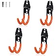 AOBEN Garage Hooks Heavy Duty, Steel Garage Storage Hooks, Utility Tool Hangers and Combinable Wall Mount Garage Hooks for Organizing Ladders, Bikes, Hoses, and More Equipment (Small J, 4 Pack)