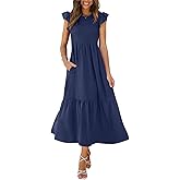 OFEEFAN Casual Dress Womens Maxi Dresses Tiered Dress Long Summer Dress Navy Blue XL