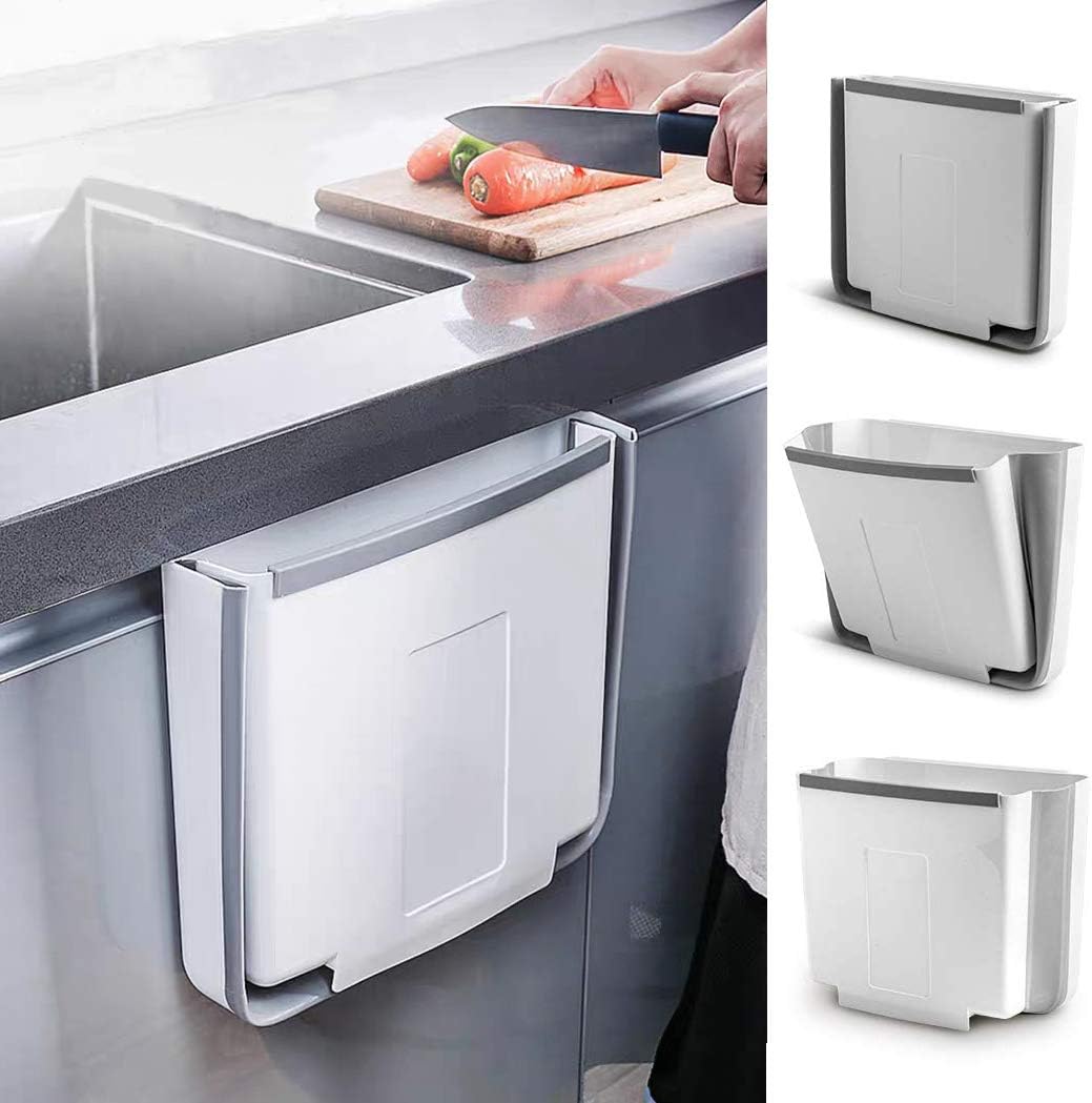 Amazon Com Chivenido Hanging Trash Can Collapsible Kitchen Waste Bins Cabinet Mounted Trash Cans 16l Garbage Bins With 50pcs Plastic Trash Bags Cabinet Bin For Kitchen Bedroom Bathroom Office Car Gray Industrial