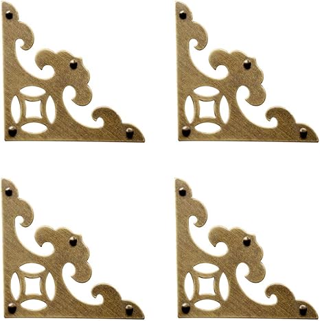 Tiazza 4pcs Vintage Brass Antique Decorative Box Corner Protector