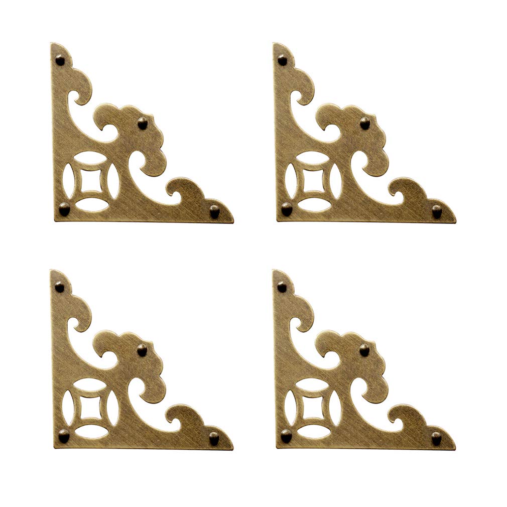 Tiazza 4Pcs Vintage Brass Antique Decorative Box Corner Protector Triangle with Screws,Wooden Jewelry Gift Box Cabinet Chest Accessories Guard Edge Cover Flat Corner Braces (Antique Bronze)