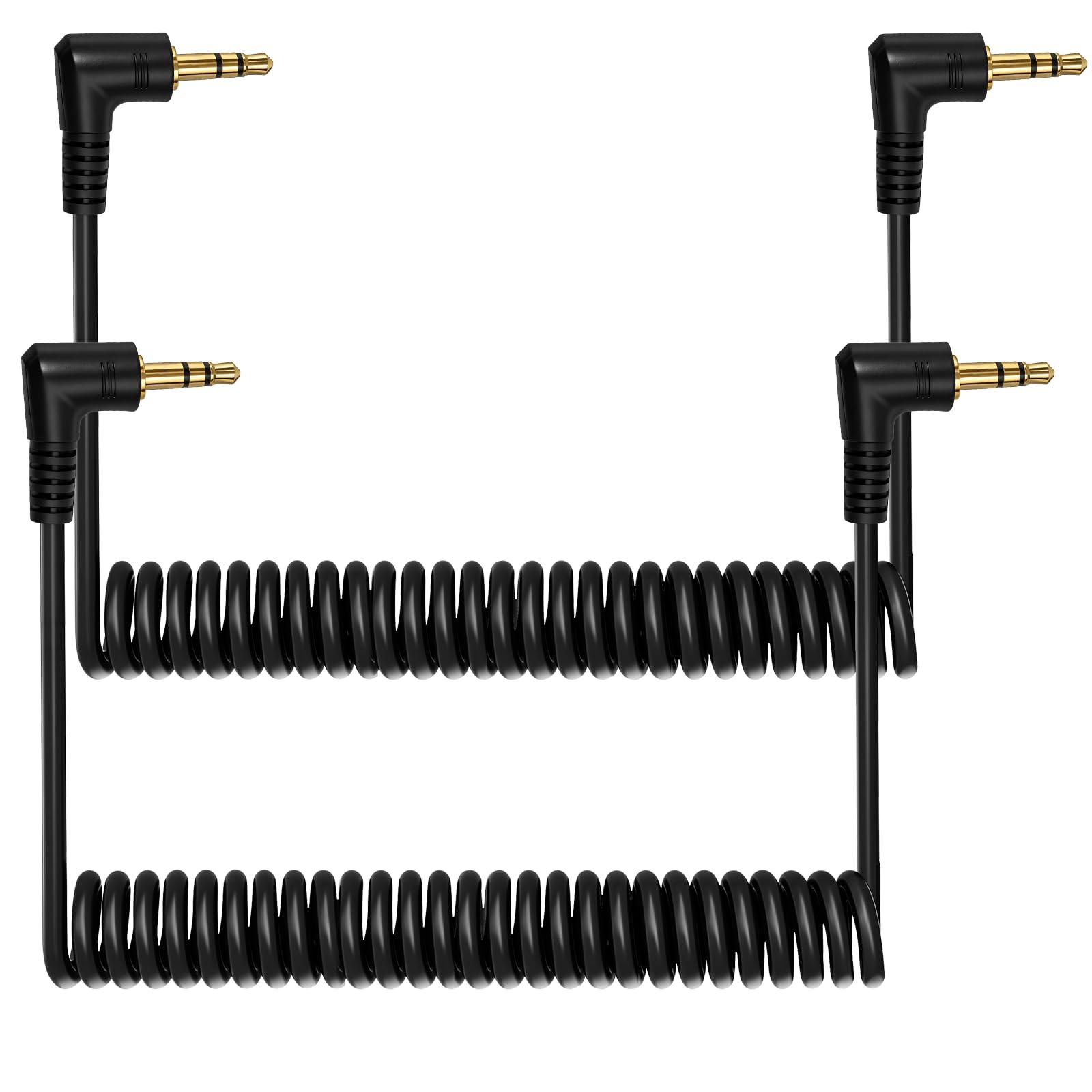 baolongking 3.5mm audio cable, 2-pack, 1-meter mini spiral headphone cable, 90-degree 1/8-inch 3.5mm TRS plug male-to-male stereo auxiliary audio spiral cable (stretchable to 1 meter).