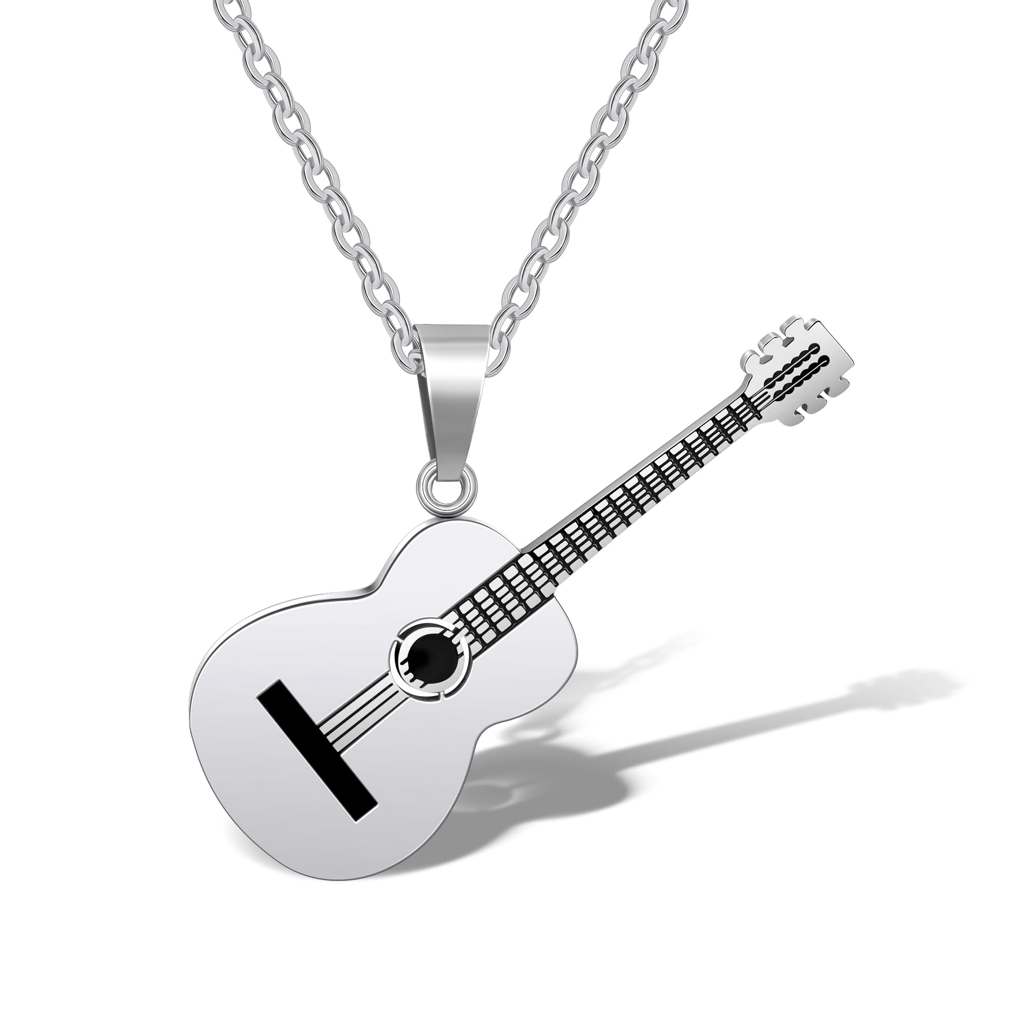 AILUOR Men Women Guitar Pick Necklace with Adjustable Chain Hip Hop Music Style Titanium Steel Guitar Tag Pendant Jewelry Personalized Gift (Silver)
