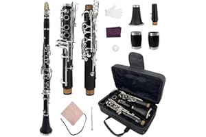Yinfente Professional Ebonite Clarinete A Key Clarinet for Beginner Students with 2 Barrels Hard Case Cleaning Kit Mouthpice 