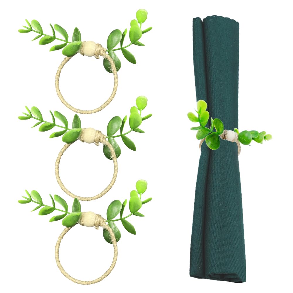 HLIWS 4 Pieces Eucalyptus Leaf Napkin Rings,Handmade eucalyptus leaves Napkin Rings,for Family Gathering,Wedding,Daily Use,Table Setting Decor
