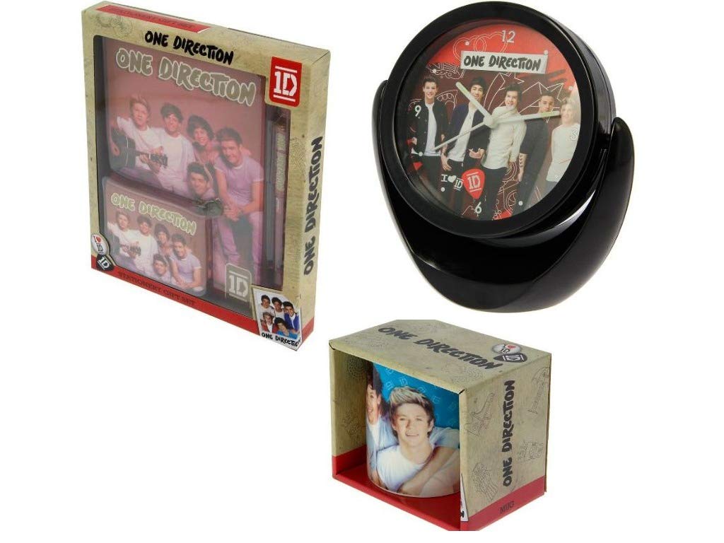 One Direction Limited Edition A5 Notebook Zip Coin Purse,Pen set and Swivel Mirror & Clock Set And Mug Set.