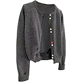 RoseSeek Women's Button Down Cardigan Long Sleeve Crewneck Sweaters Cardigans Knitted Outerwear Fall Outfits