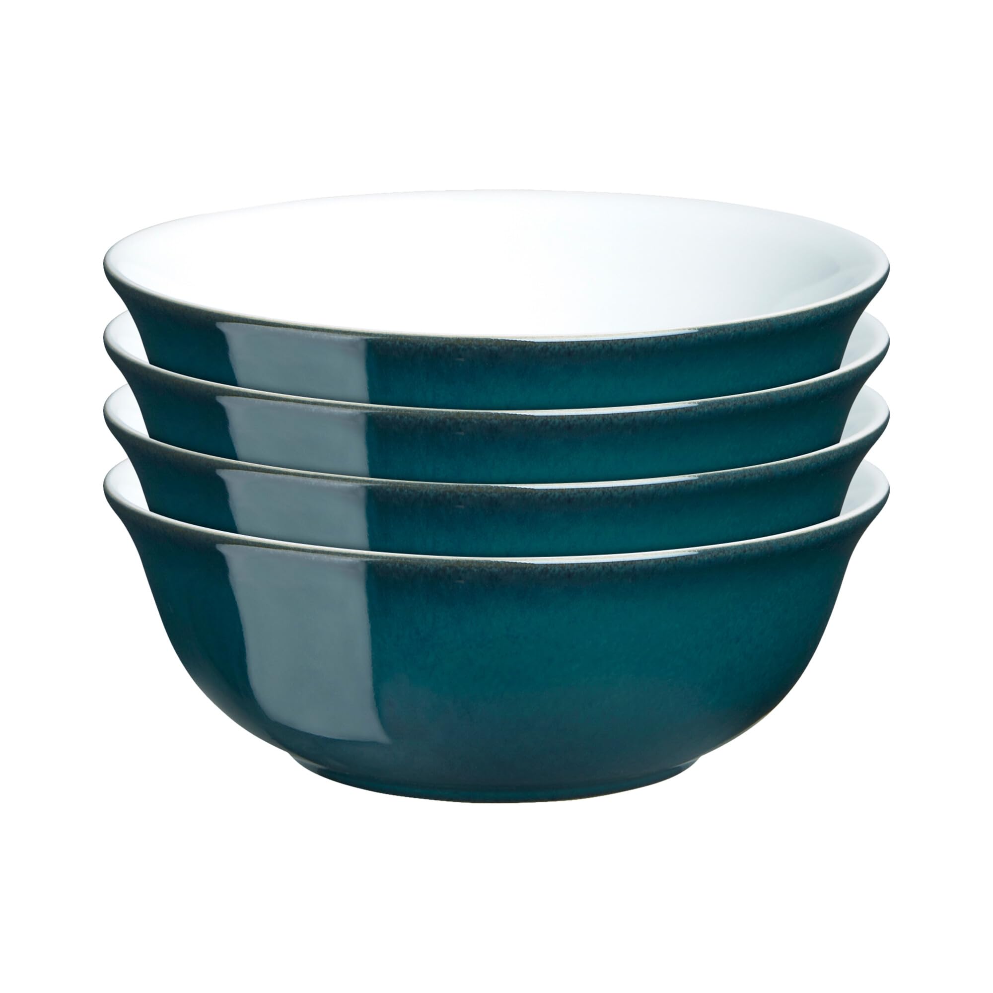 Denby - Greenwich Cereal Bowls Set of 4 - Dishwasher Microwave Safe Crockery 650ml, 16.5cm - Glazed Ceramic Stoneware Tableware - Green, White Chip & Crack Resistant Soup Bowls