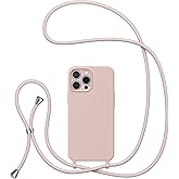 UEEBAI Crossbody Lanyard Phone case for iPhone 16 Pro, Silicone Phone Cover with Adjustable Necklace Strap Soft Belt Neck Cord Lanyard Case Preetty Crossbody Case for Women - Sand Pink