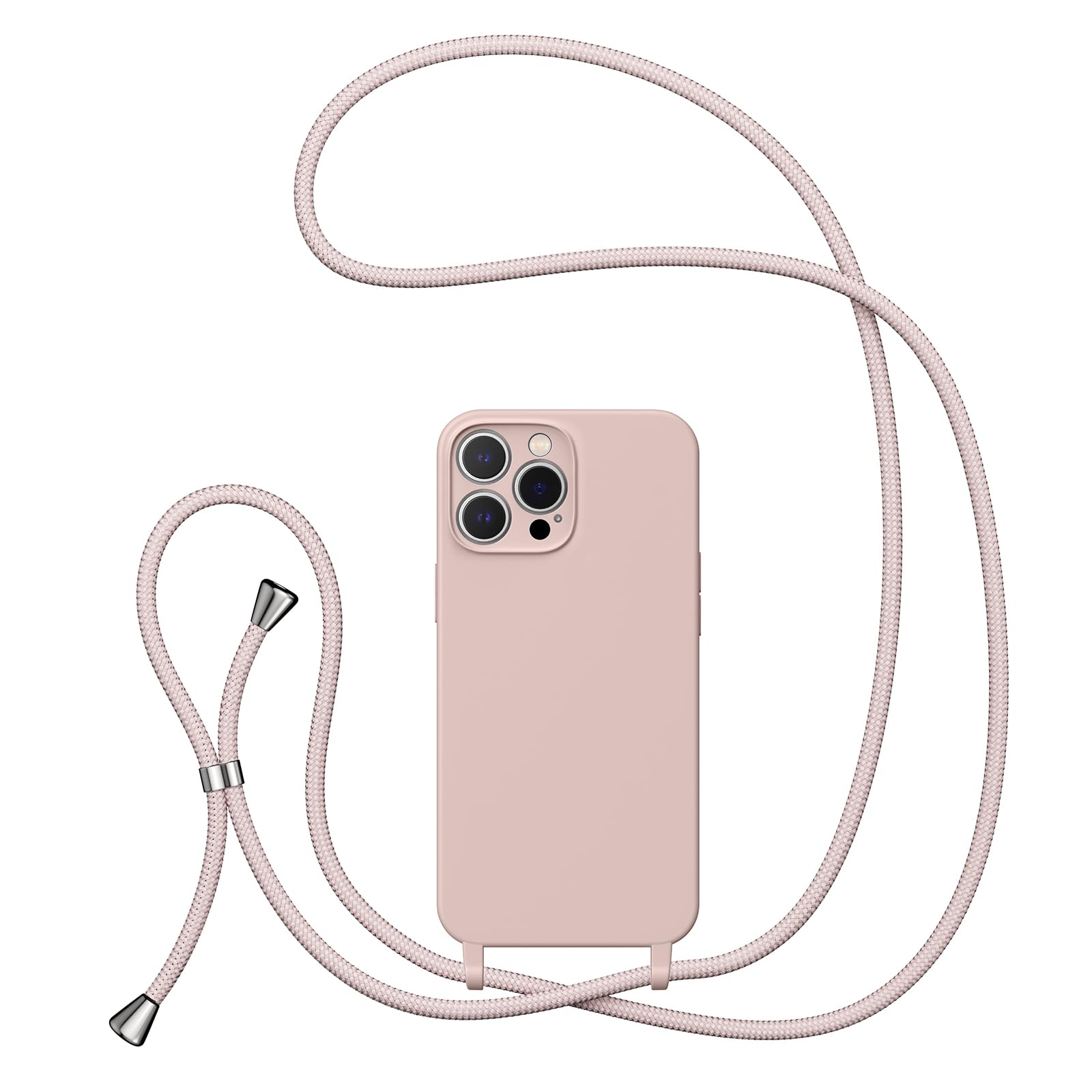 UEEBAI Lanyard Case for iPhone 16 Pro 6.3", Crossbody Liquid Phone Cover Necklace Cord Strap Soft Shockproof Protective Case - Sand Pink
