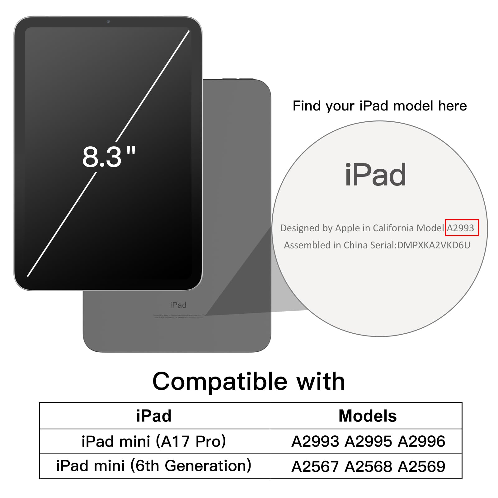 JETech Case for iPad mini (A17 Pro, 2024 Model, 7th Generation) / mini 6 (2021 Model, 6th Generation), Slim Stand Hard Back Shell Smart Cover with Auto Wake/Sleep (Black)