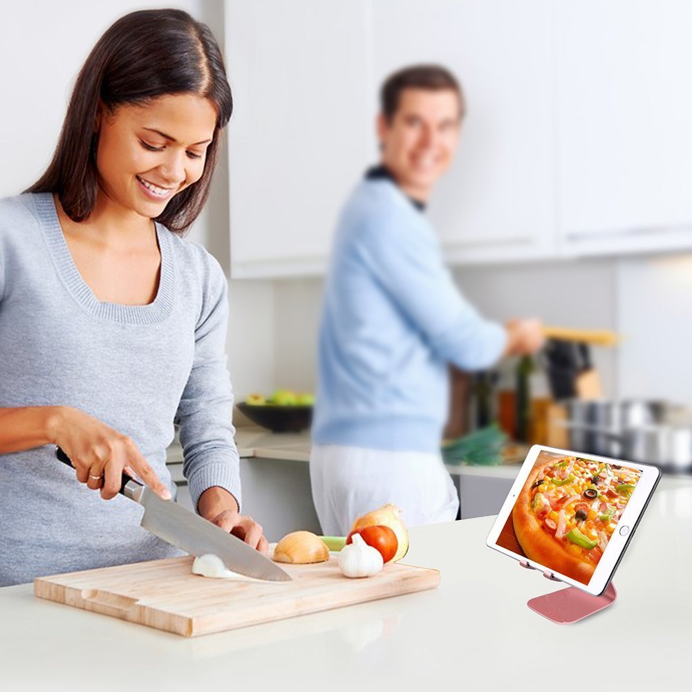 Adjustable Cell Phone Stand, Swelt Phone Stand Cradle, Dock, Holder for iPhone 8 X 7 6 6s Plus 5 5s charging, all Android Smartphone, Accessories Desk, Switch and more- Black (Rose Gold)