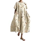 Akivide Women's Loose Baggy Oversized Boho Floral Cotton Maxi Dress Plus Size Summer Casual Long Flowy Dresses