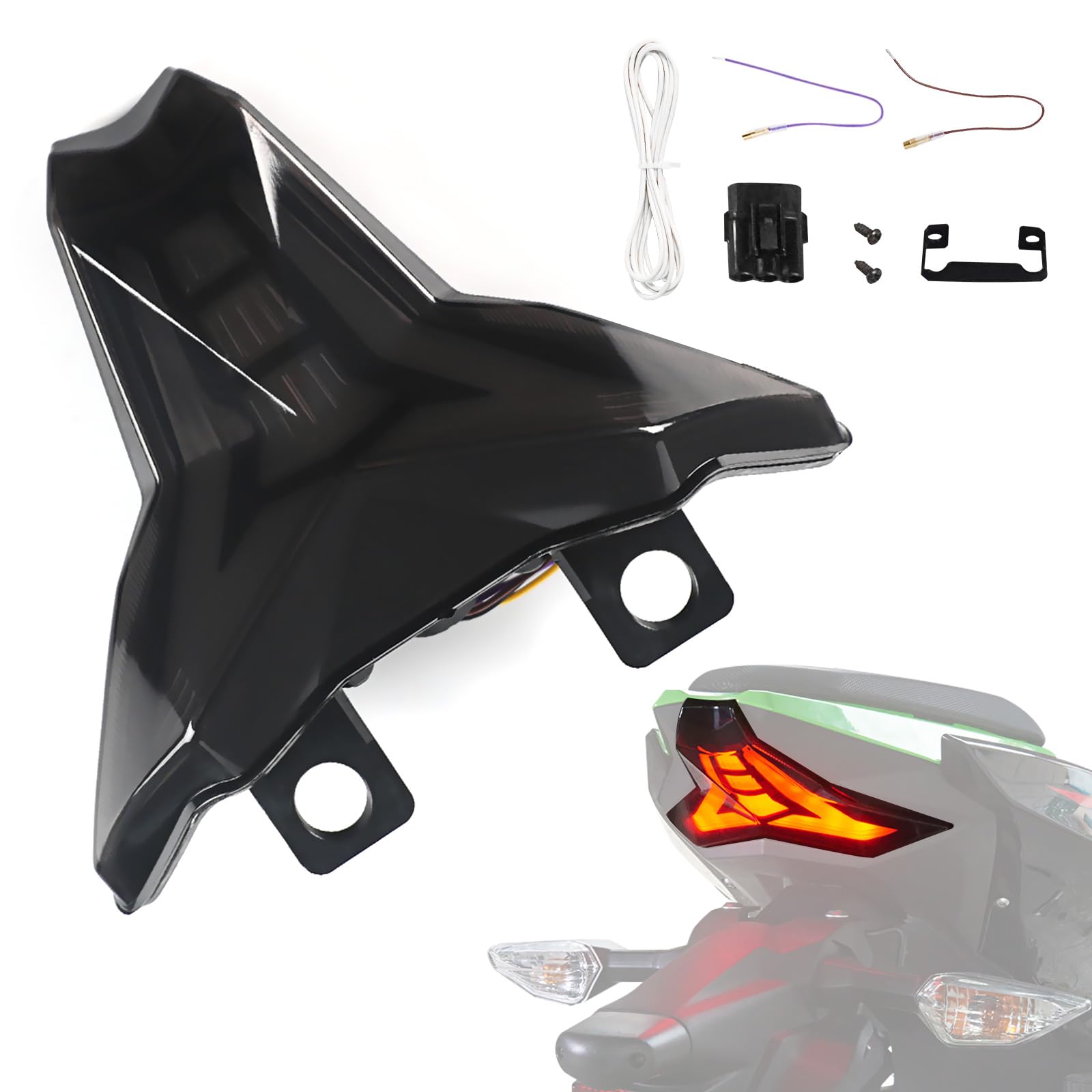 Photo 1 of LUXEMOTO Motorcycle LED Tail Light for Ninja 400 18-24, Smoked Black Integrated Brake Tail Light Turn Signals Light for Kawasaki Ninja 400, Z400, Z1000 R, ZX-6R Accessories, 2013-2025