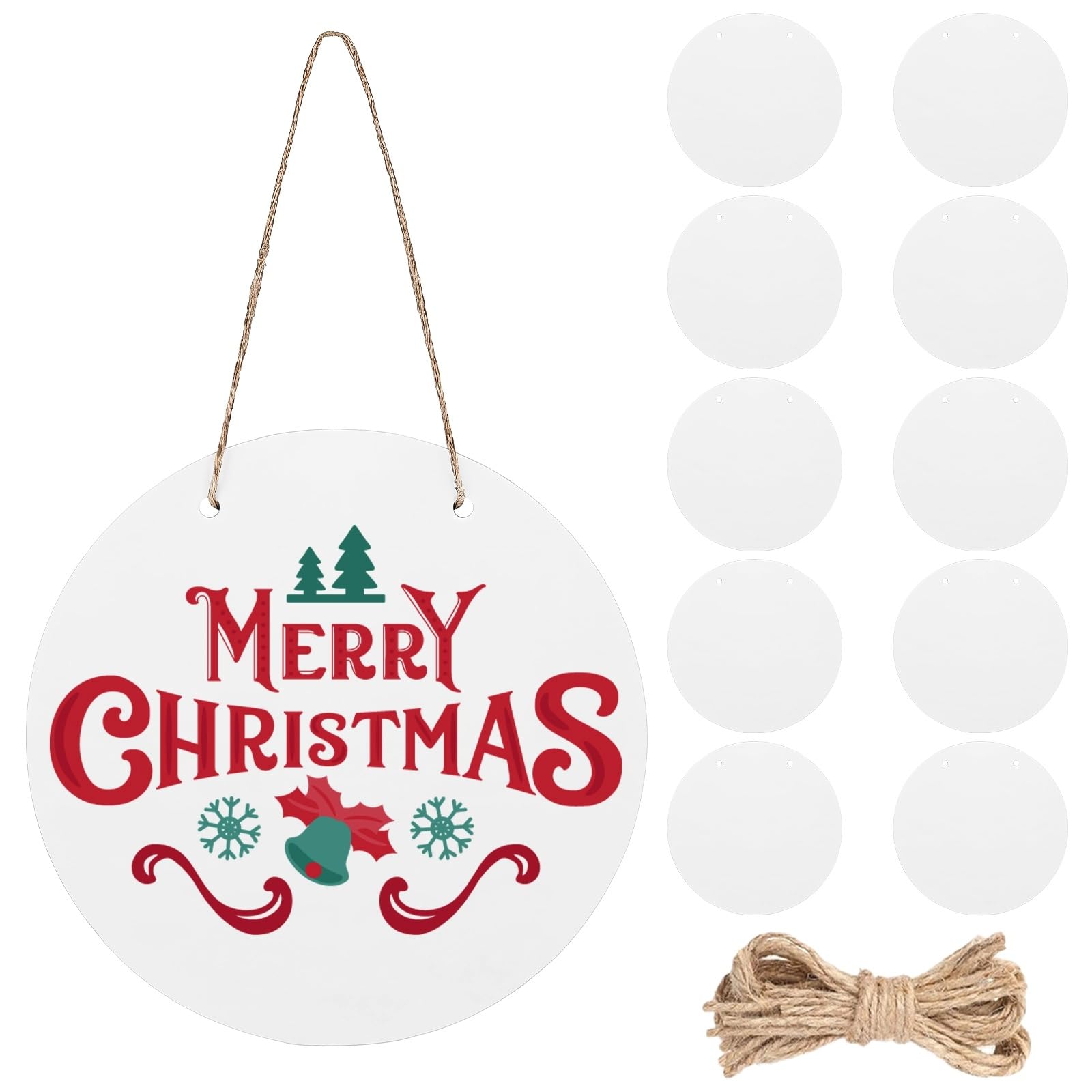 Photo 1 of 10 Pcs Sublimation Door Hanger Blanks - 12 Inch Round Unfinished MDF Wood Sign Blanks for Heat Press, White Wall Hanging Ornaments with Rope for DIY Decoration