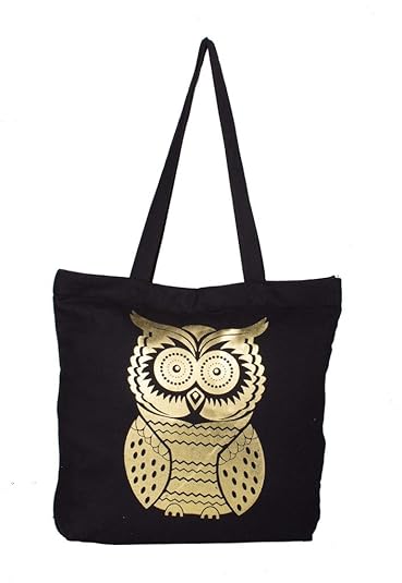 Vivinkaa Black Owl Printed Tote Bag With Zip for Women