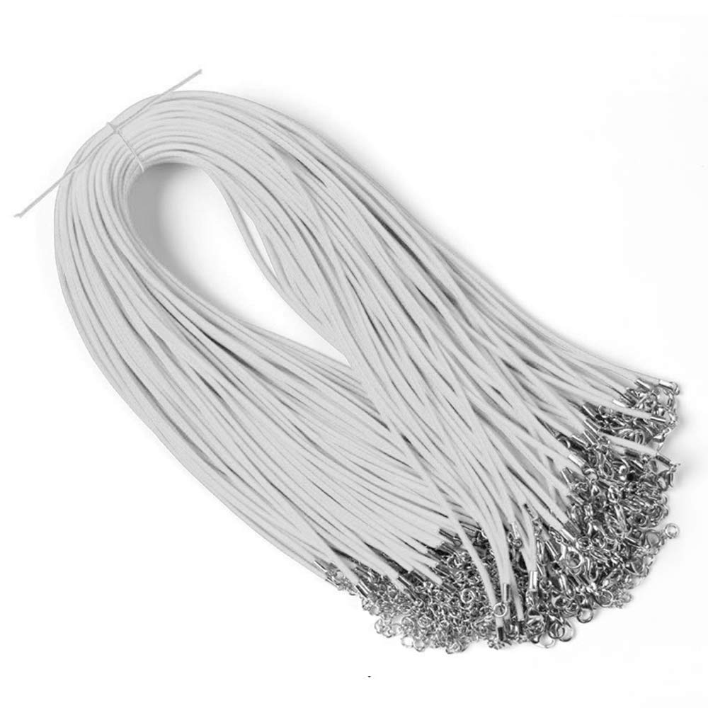 Raylinedo® 20 Pieces 18 inch Wax Cord Necklaces 1.5mm White Braided Imitation Leather Cord Rope Necklace Chain with Lobster for DIY Jewelry Making