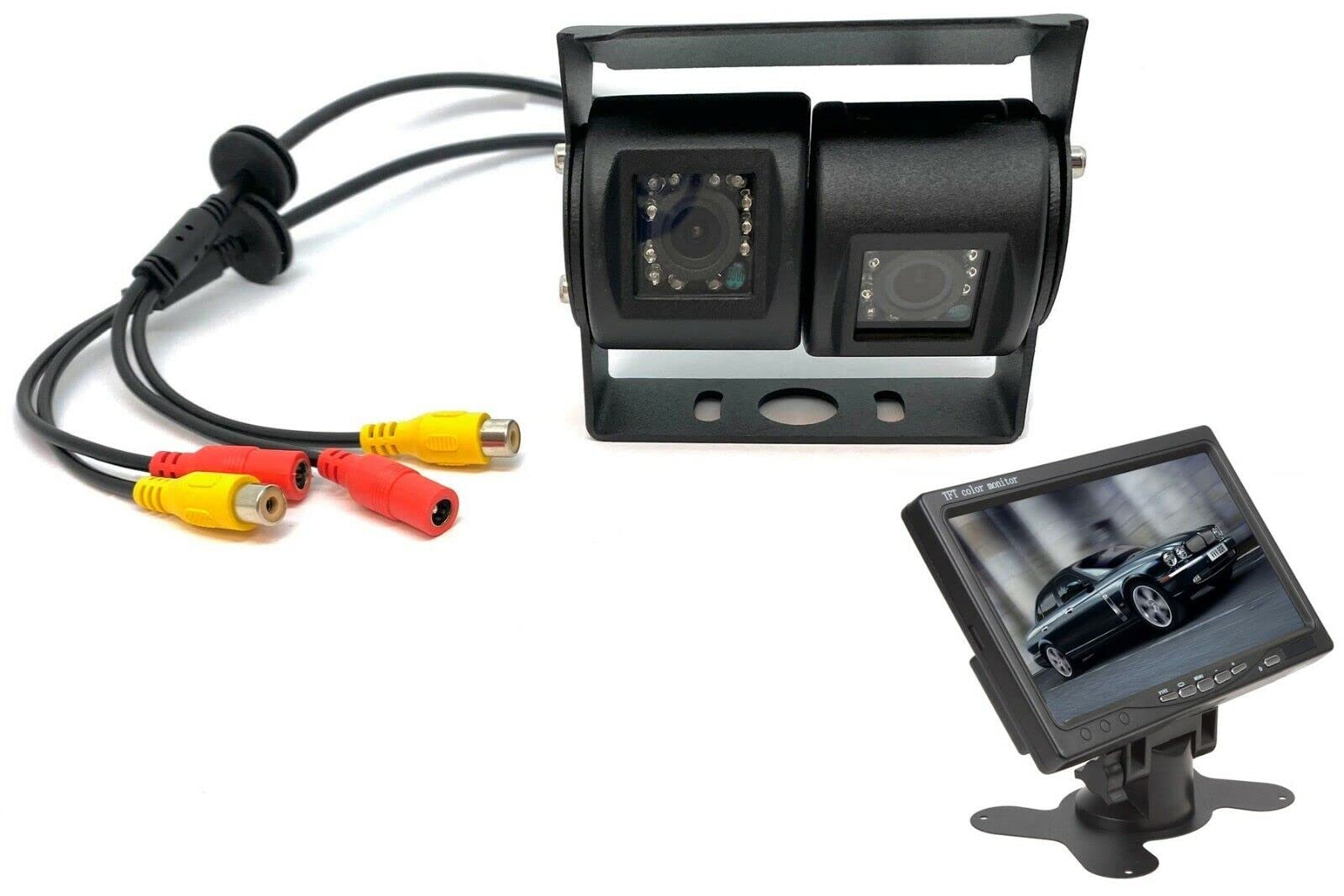 Dolphin Automotive Commercial Van Dual Twin Reversing Reverse Rear View Camera Black WITH 7" (inch) Dashboard Monitor