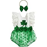 Karuedoo Newborn Infant Baby Girl St Patricks Day Outfit Clover Embroidery Ruffle Sleeveless Romper Bodysuit with Headband