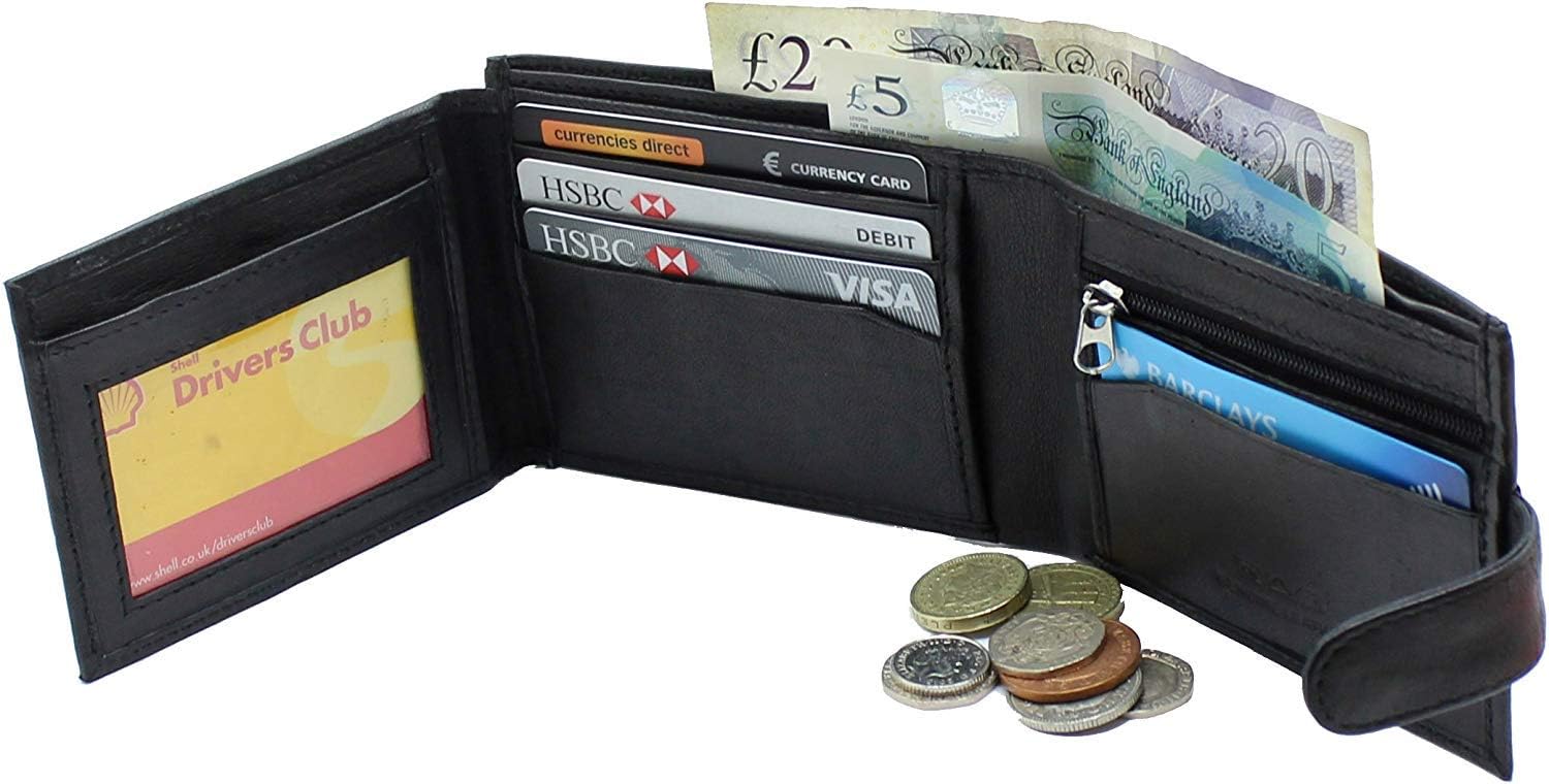 RAS Mens Black Wallets Slim RFID Blocking Genuine Leather Trifold Wallet Card Holder with Zipper Coin Pocket and ID Window Pocket - Image 5