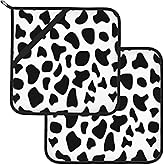 Pot Holders 2Pcs Black White Spots Cow Skin, Pot Holder for Kitchen Heat Resistant,Potholder for Microwave Cooking Baking Oven End Dishes and BBQ