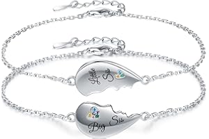 BOLELIS Big Sis Little Sis Bracelet - Two Half Heart Friendship Bracelets Handmade of 925 Sterling Silver Sold Together,2 Broken Heart Matching Bracelets Jewelry Gift for Big & Little Sisters Mother Daughter