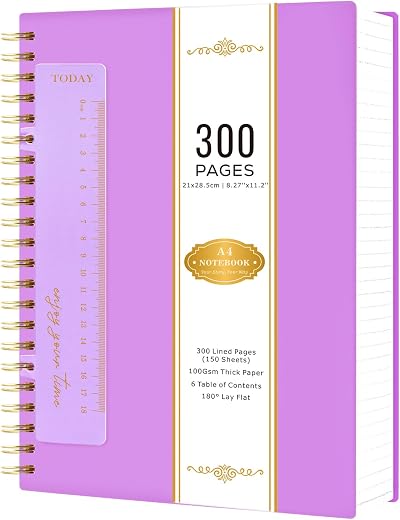NIRMIRO A4 Notebook Hardback Spiral 300 Pages 100GSM Purple PVC Cover