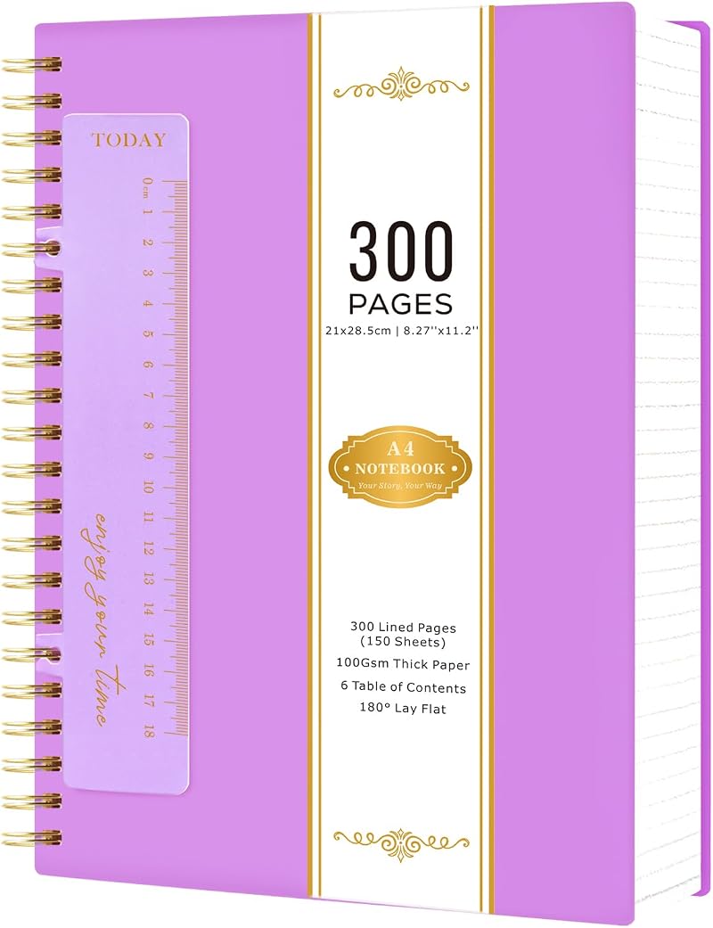 NIRMIRO A4 Notebook Hardback Spiral 300 Pages 100GSM Purple PVC Cover