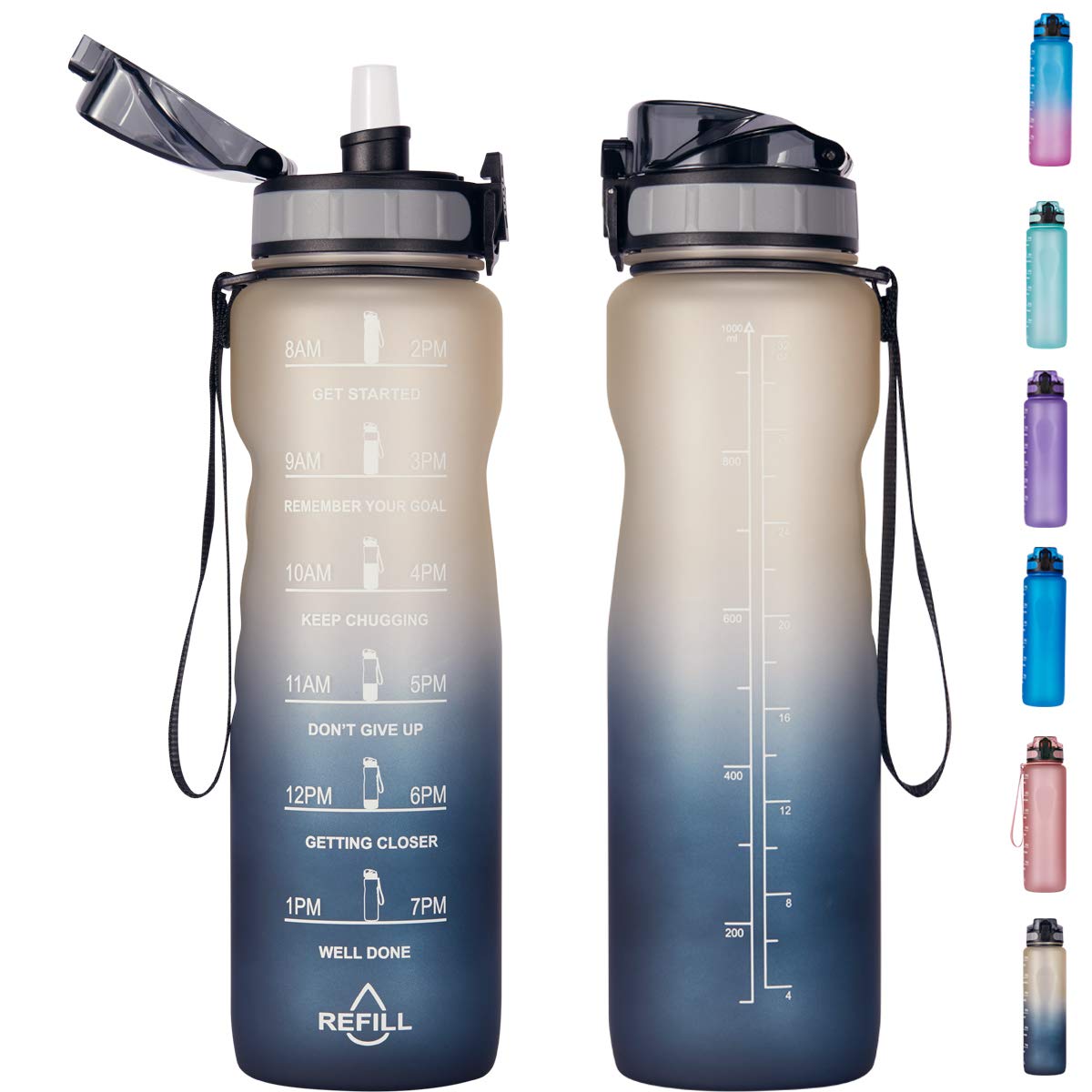 NOOFORMER 24oz / 32oz Motivational Water Bottle with Time Marker & Straw- Water Tracker Bottle Leakproof BPA Free for Fitness Sports Outdoors and Office