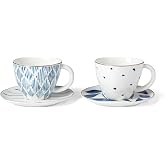 Lenox Blue Bay 4-Piece Teacup &amp; Saucer Set, 2.09, White