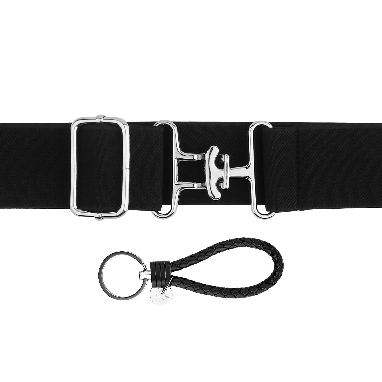 PEUTIER 1.5in Elastic Equestrian Belt & Keychain, Horse Riding Belt with Surcingle Buckle Horse Bit Belt Comfortable Waist Belt Leather Key Strap for Equestrian Horseback Riding Sports