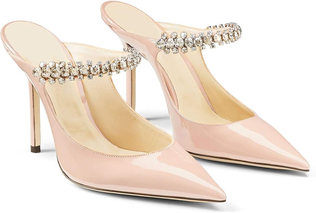 Amazon.com | LEHOOR Pointed Toe Stiletto Mules Mary Jane Slippers High Heel, 3.5 Inch Crystal 