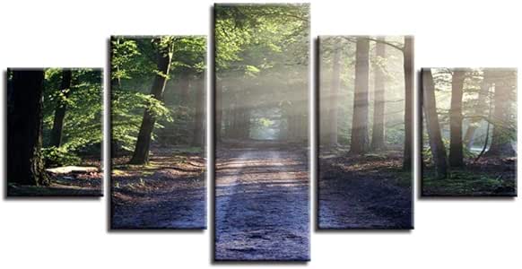 Arte de la pared 5 piezas Árbol Bosque Camino Lienzo Imágenes HD