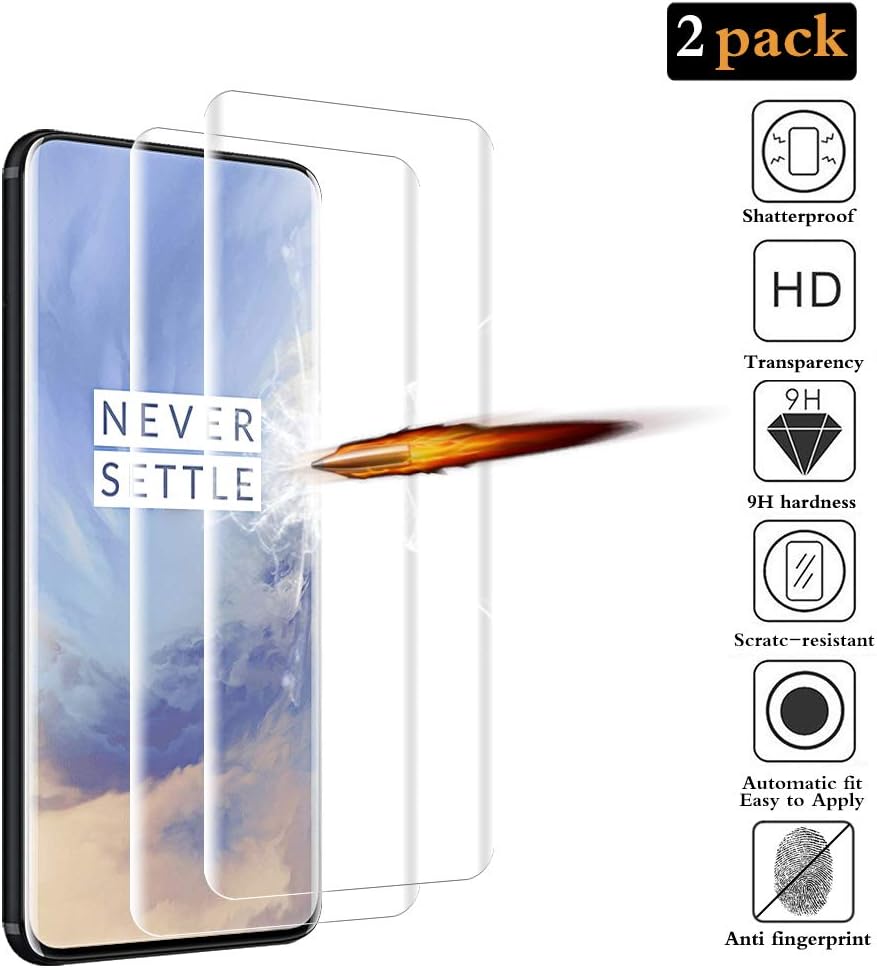 ANKENGS OnePlus 7/7T Pro Screen Protector [2 Pack], OnePlus 7/7T Pro [UV] Glass Screen Protector, [Full Coverage] [Anti-scratch] [Bubble Free] Tempered Glass for OnePlus 7/7T Pro