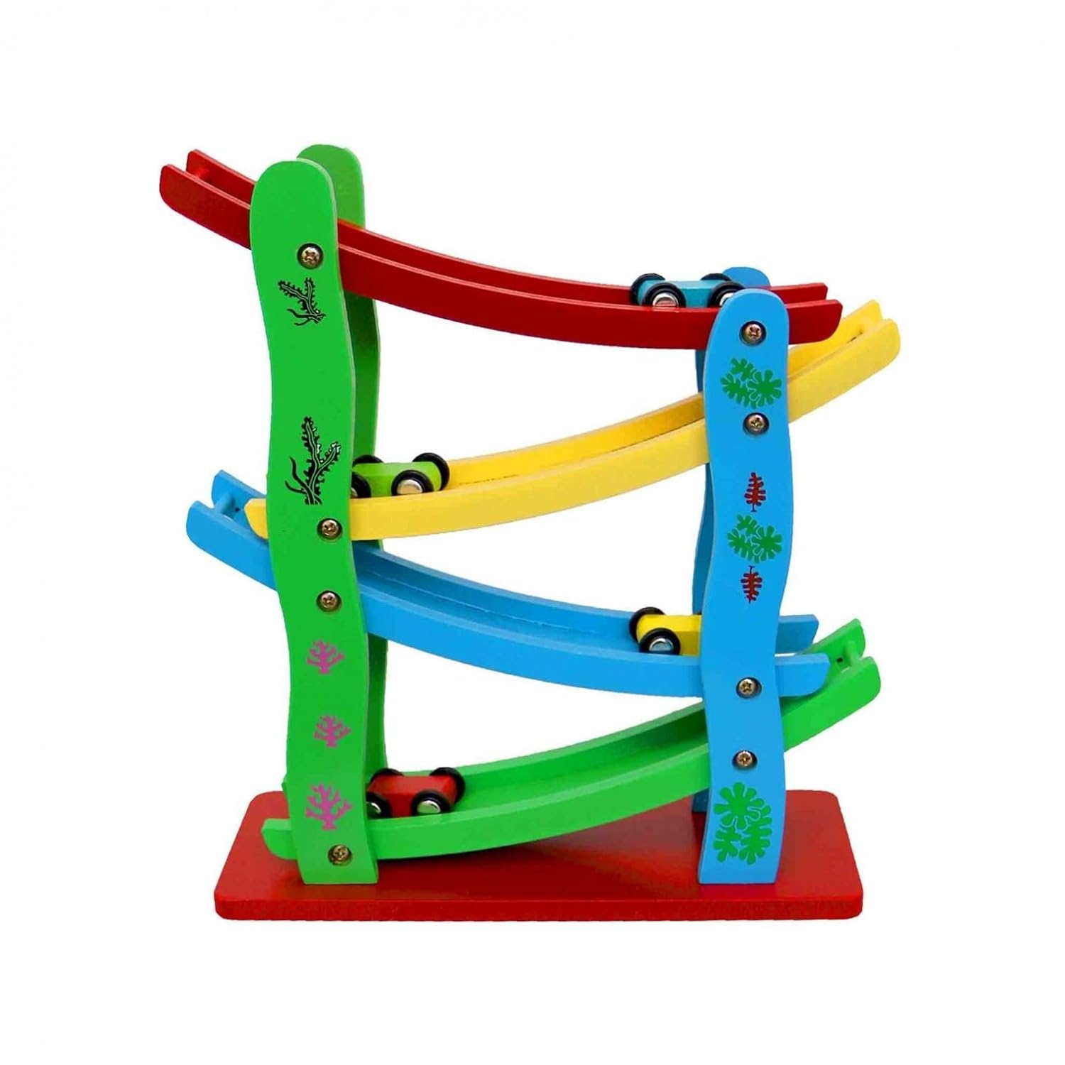 Rampa de madera con coches para niños