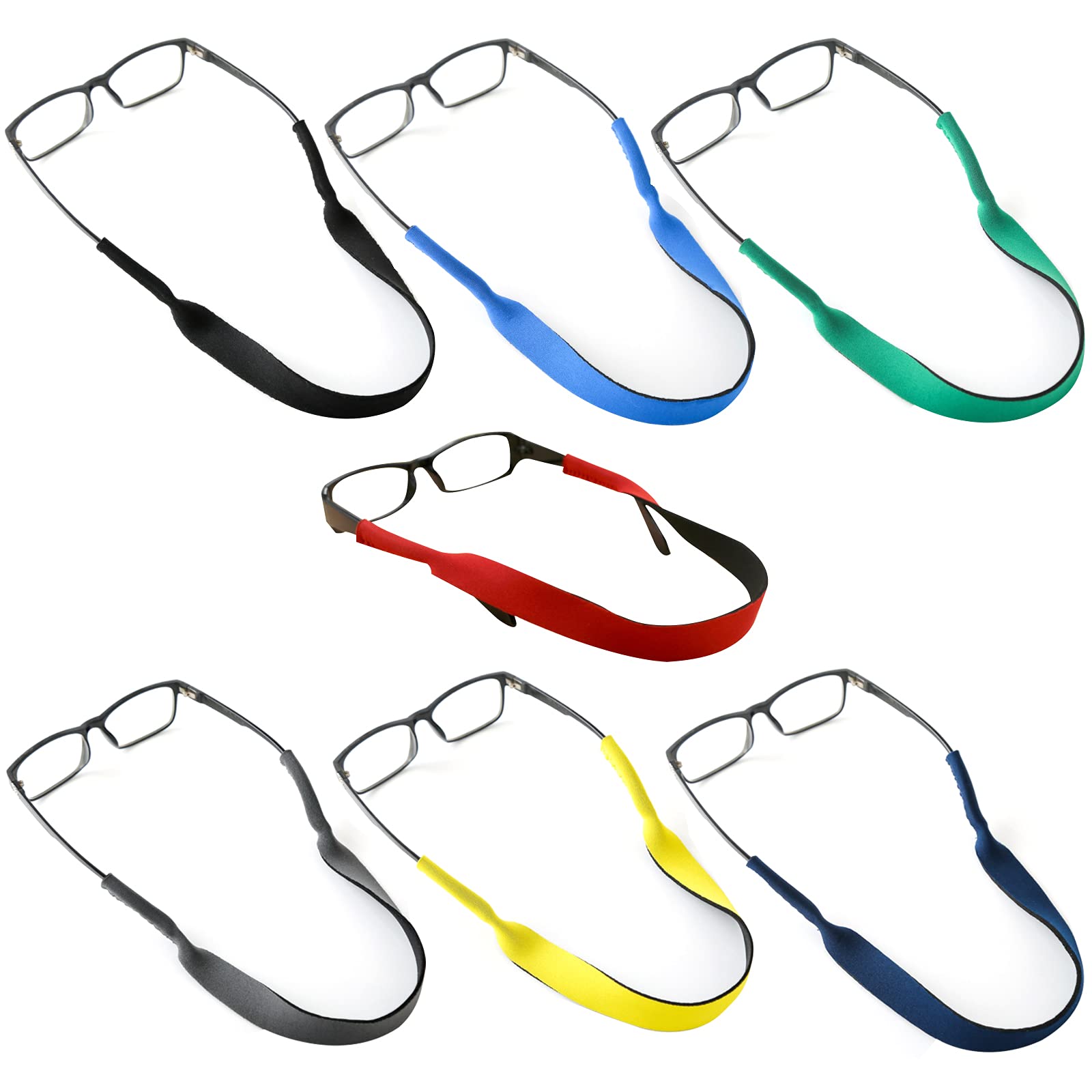 LULJY 7 Pieces Floating Eyewear Retainer Floating Sunglasses Straps Neoprene Eyewear Holder Soft Eyeglass Strap for Sports Outdoors Water Activities (Color Set 1)