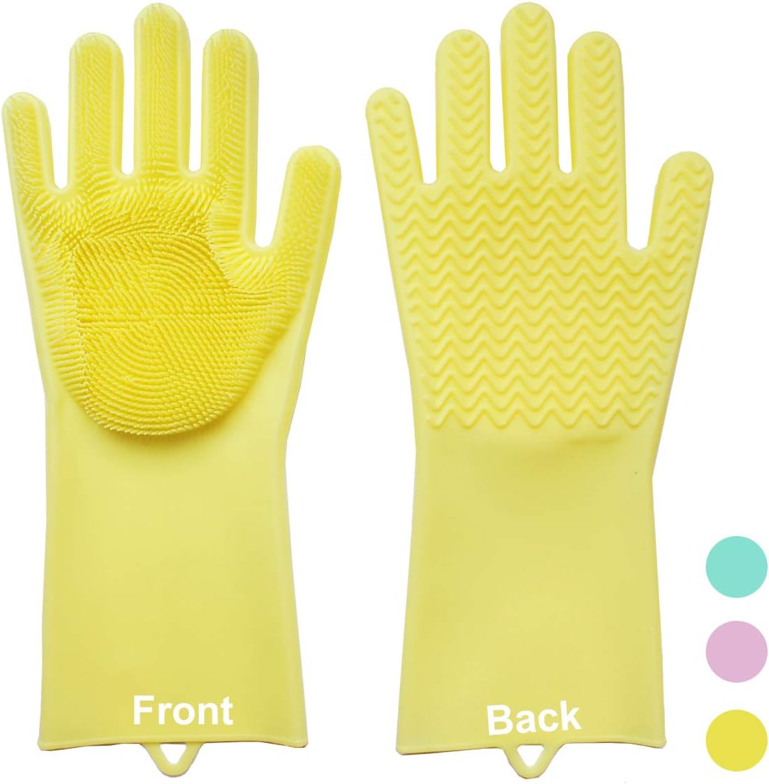 One Pair Magic Silicone Gloves 13x6 inches Reusable Cleaning Brush Scrubber Heat Resistant Latex Gloves Great for Dish Washing Room Cleaning Pet Hair Care Grooming (Yellow)