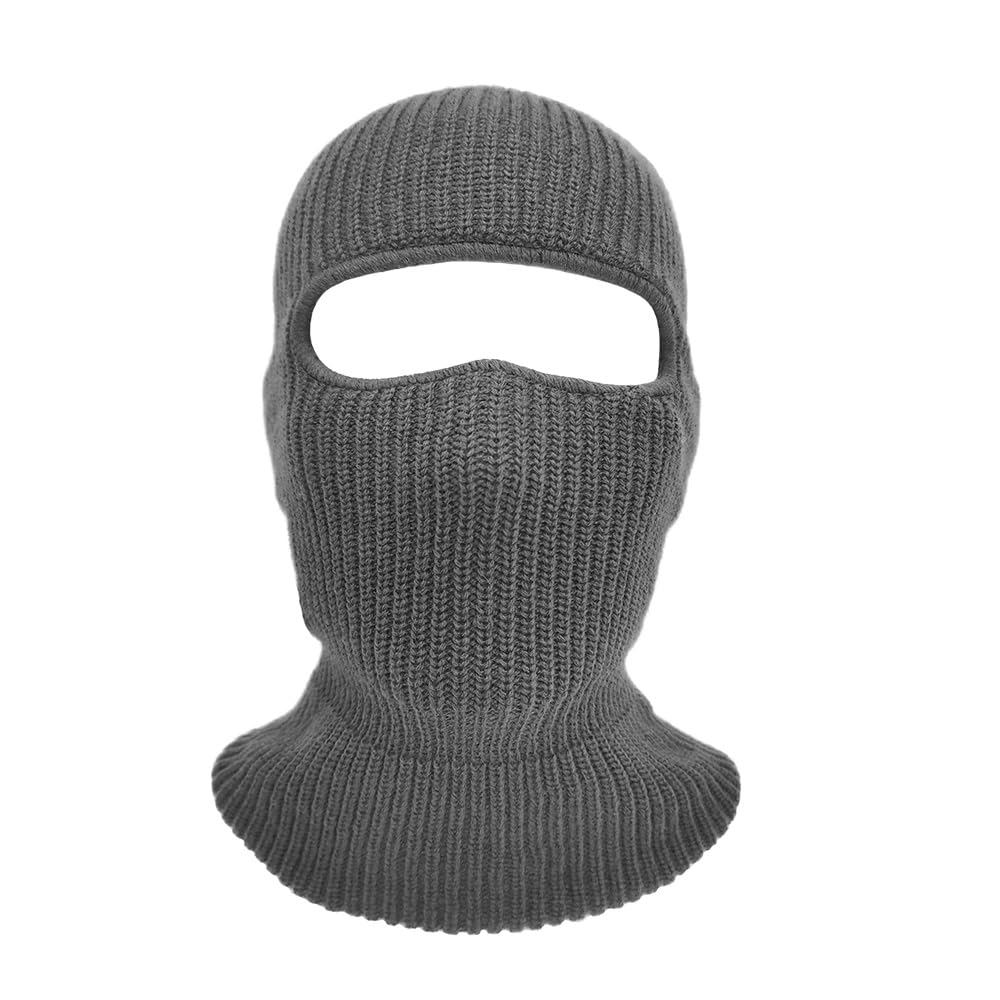 View 1 of 1 Hole Ski Mask Winter Knitted Balaclava Unisex Warm Full Face Mask Wool Knit Balaclava Beanie for Men Women Sports Outdoor Grey One Size