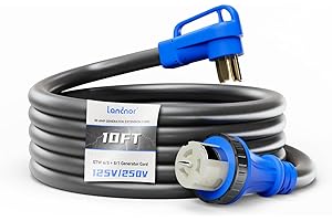 Landnor 50-Amp Generator Extension Cord 10FT Heavy Duty 6/3+8/1 Gauge STW Wire, 14-50P Male and SS2-50R Twist Locking Female Generator Cord with Twist Locking for Generator to House Connection Blue