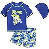 Toddler Boy Swimsuit 3 Piece Boys Swim Set Short Sleeve Swimming Shirt Trunks Outfit Baby Rash Guard Bathing Suits