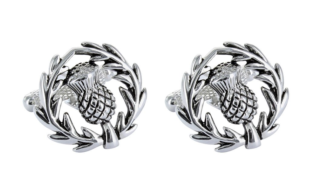 Scottish Thistle Cufflinks Presented In GS Cufflinks Gift Box - Silver Colour Scotland Thistle in Wreath Shirt Cufflink Men Gifts
